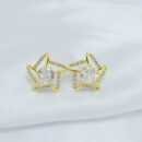 Brinco flor detalhe vazado cravejado