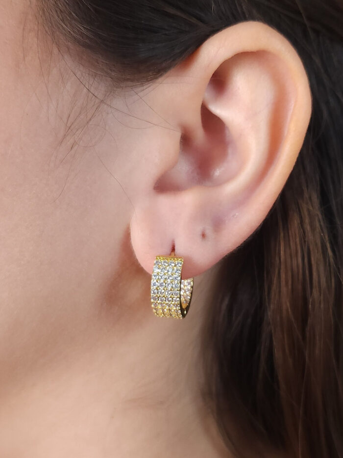 Brinco argola quatro fios cravejada