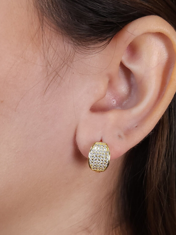 Brinco argola placa de microzircônias com fecho de pressão