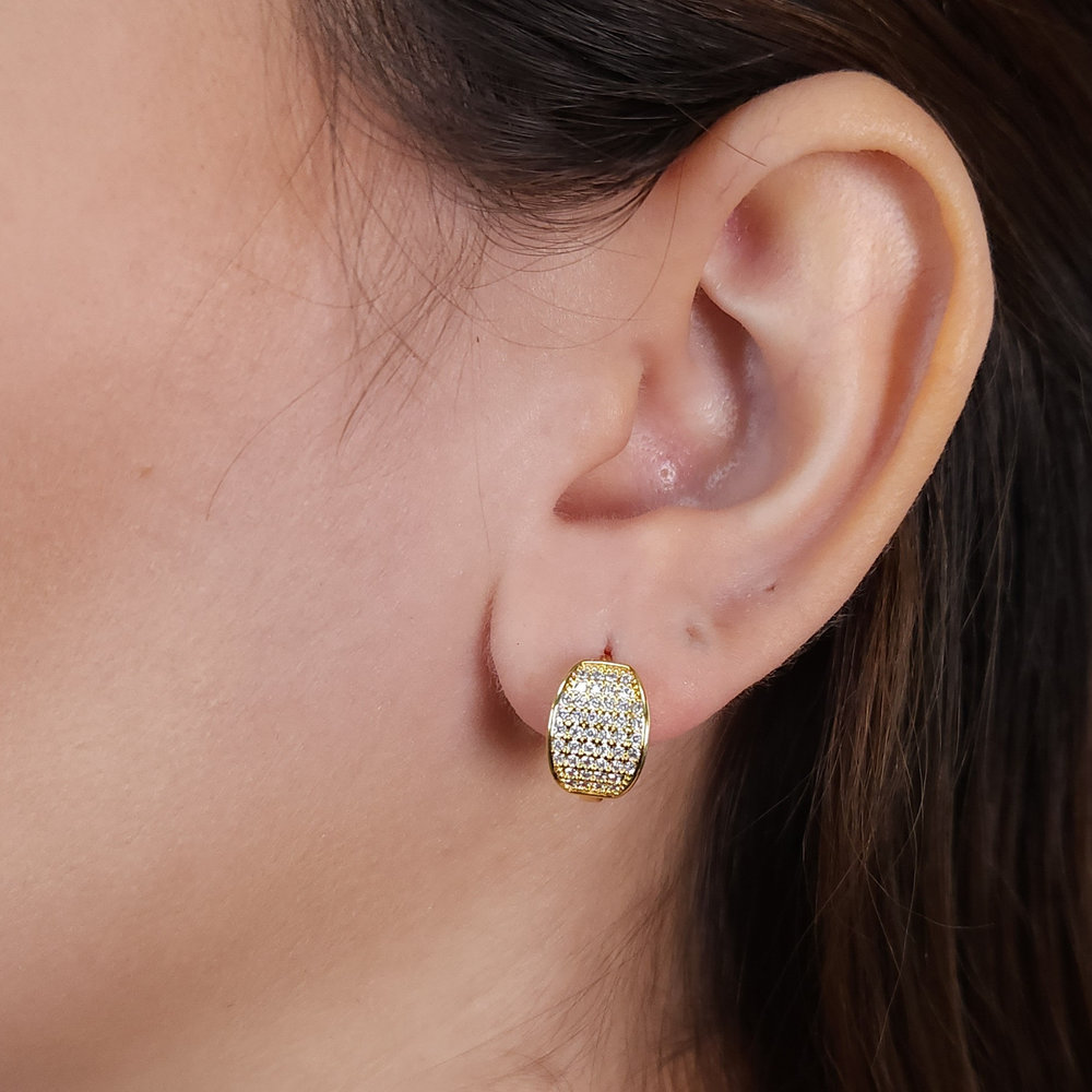 Brinco argola placa de microzircônias com fecho de pressão