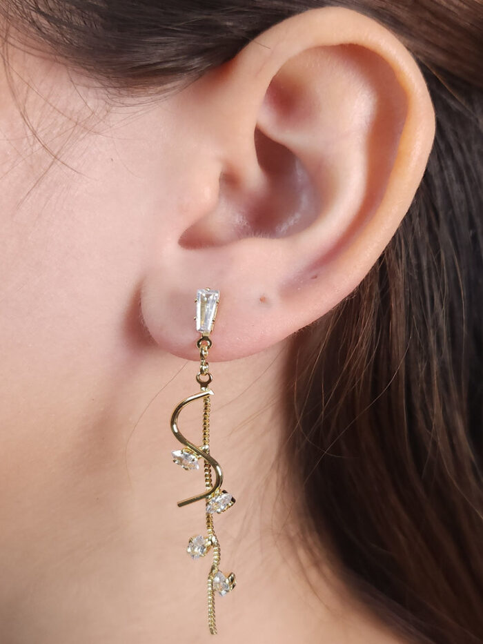 Brinco base cristal fio malha com pontos de luz