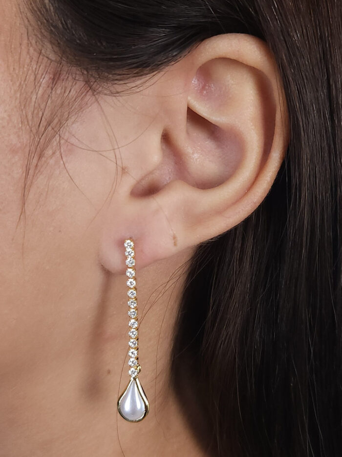 Brinco fio riviera pêndulo gota pérola