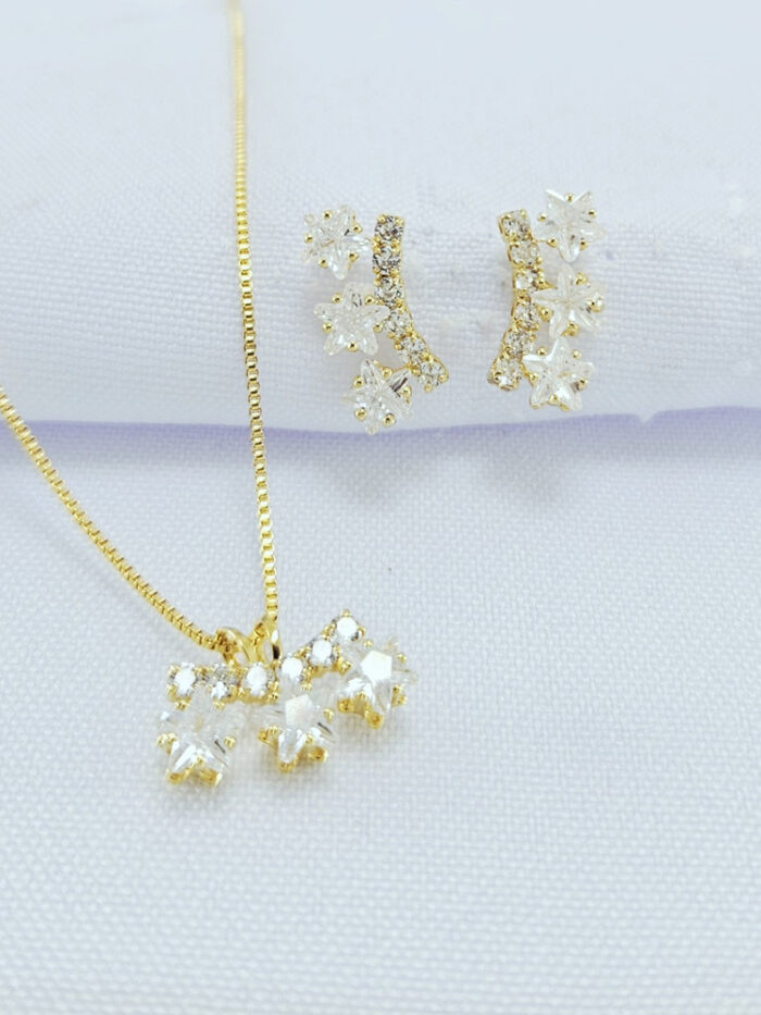 Conjunto fio pedras cristal com estrelas