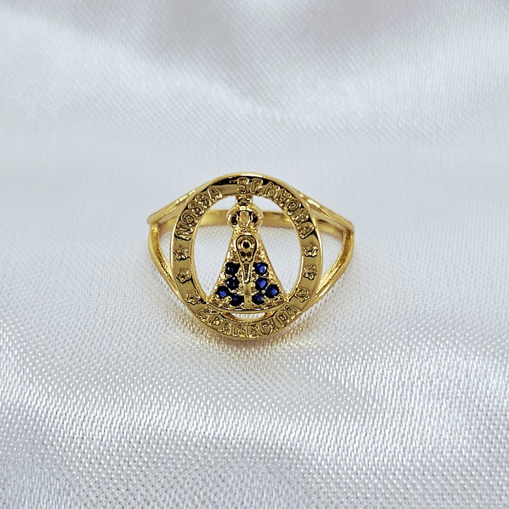 Anel Nossa senhora de aparecida cravejado vazado