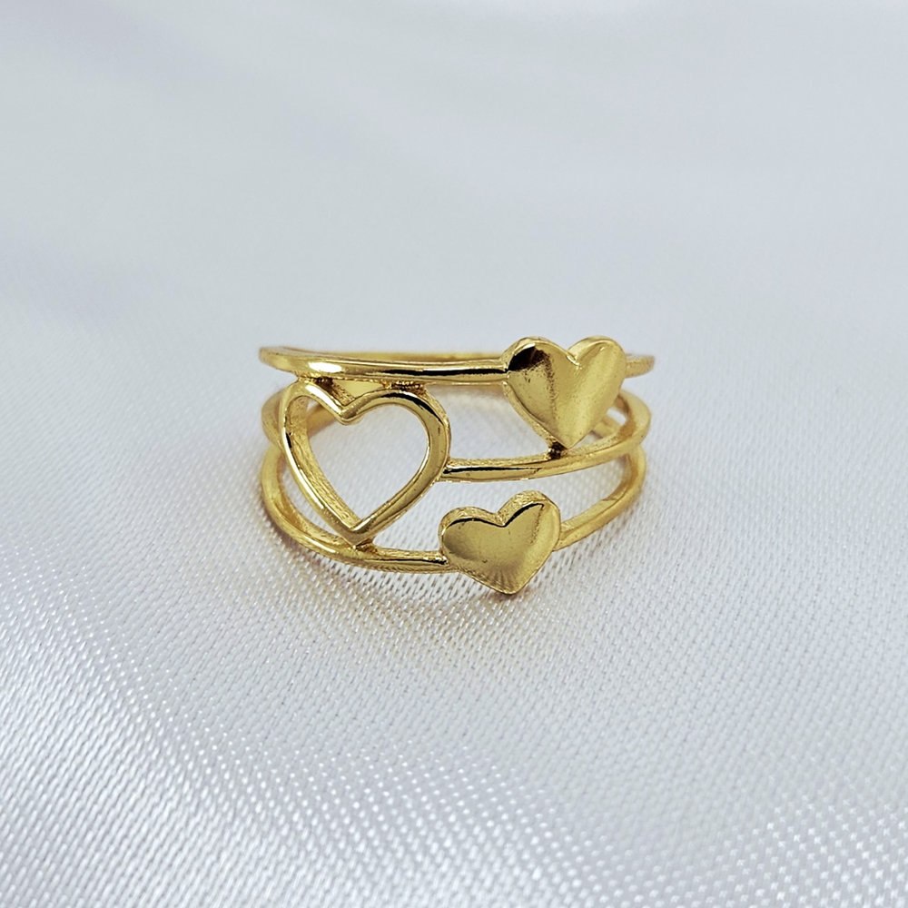 Anel três fios com corações chapeado e vazado
