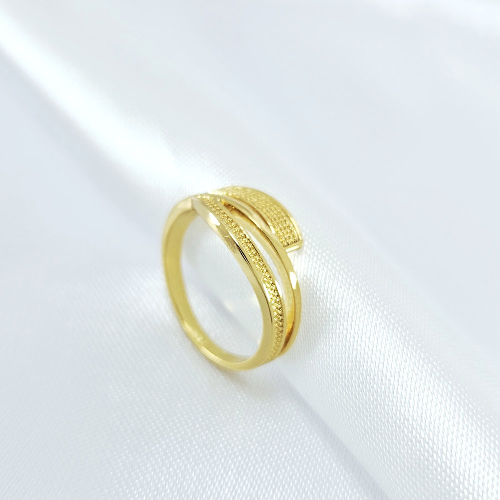 Anel três fios fosco e liso dourado - Imagem 2