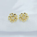 Brinco flor chapeado com pedra cristal