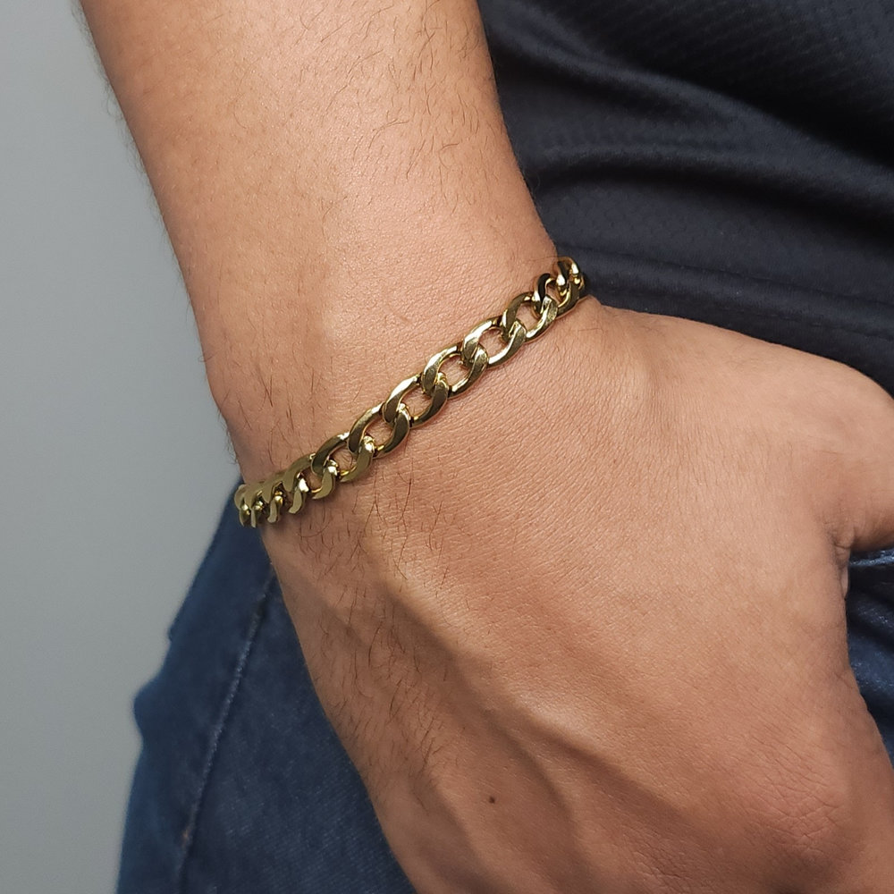 Pulseira masculina elos largos dourado