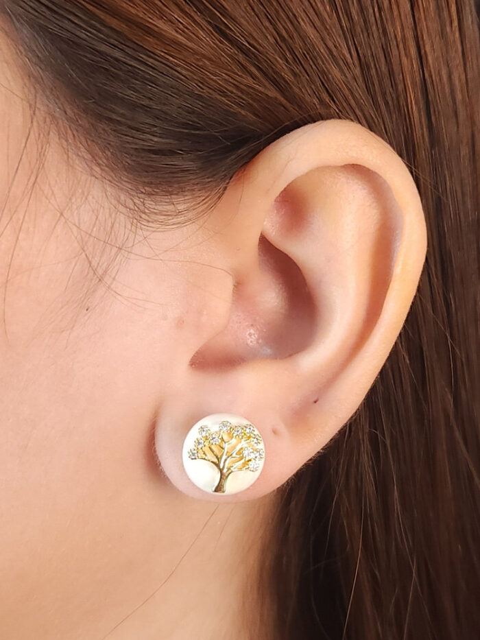 Brinco árvore da vida com pedra cristal