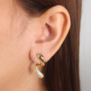Brinco gota dupla lisa e cravejada