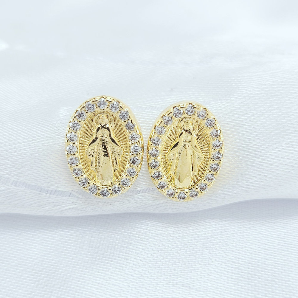 Brinco nossa senhora das graças borda cravejada