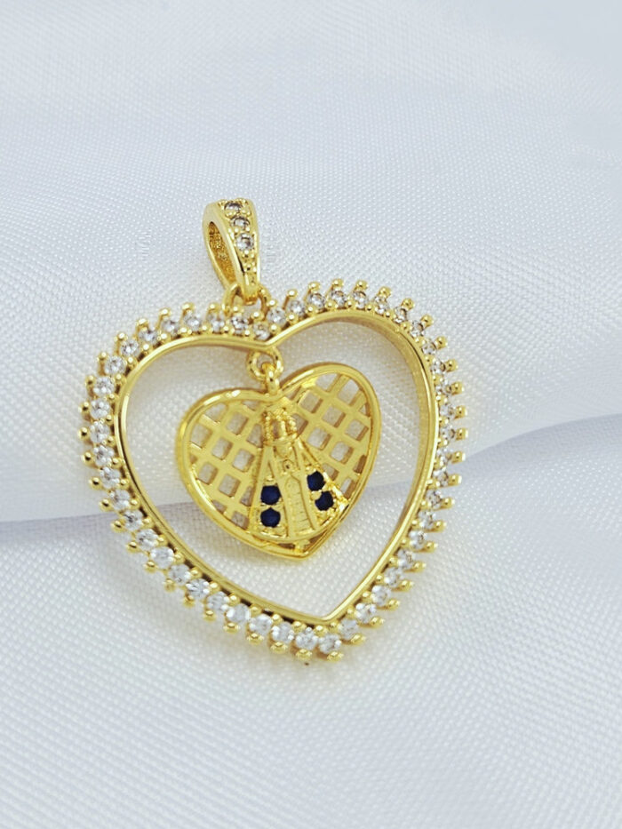 Pingente coração nossa senhora aparecida detalhe cravejado