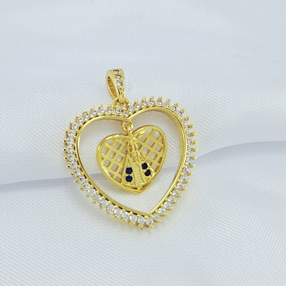 Pingente coração nossa senhora aparecida detalhe cravejado