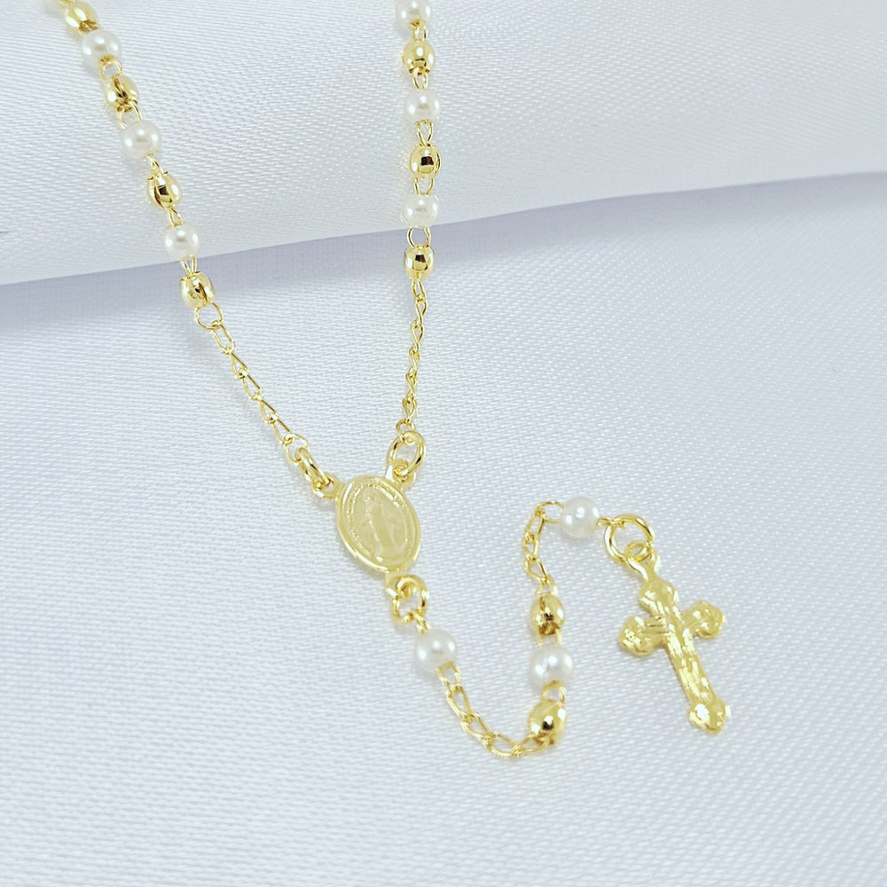 Gargantilha terço com bolinha dourada e pérola - Imagem 2