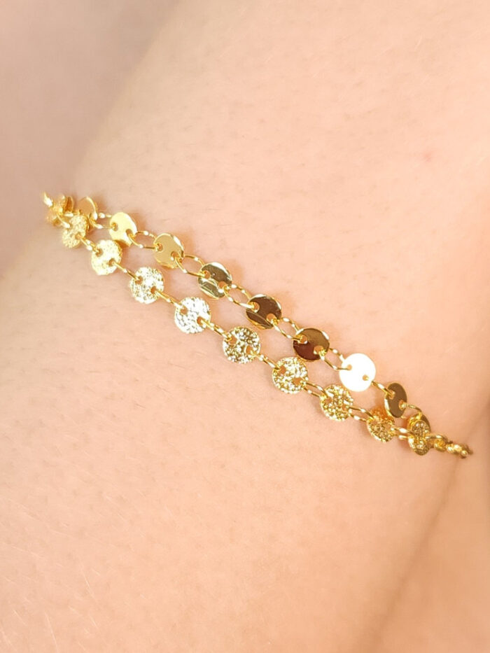 Pulseira elo cartier com bolas lisos e foscos dourada