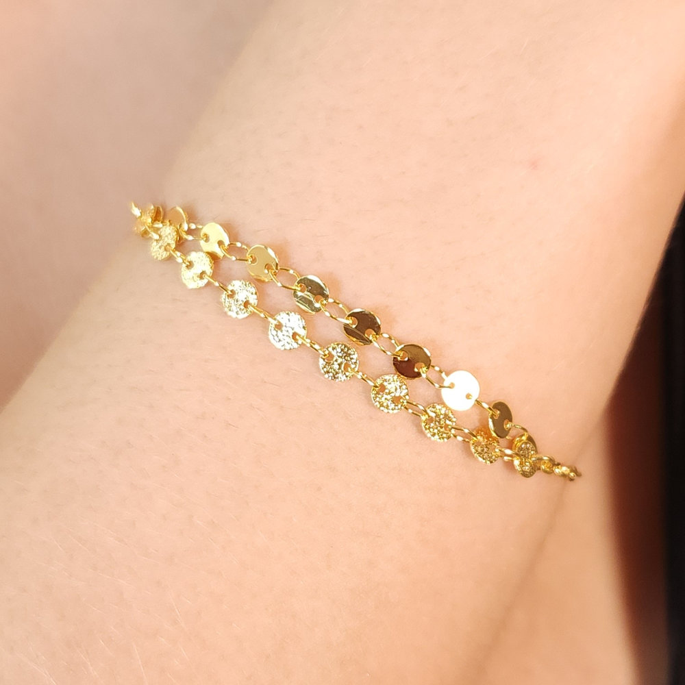 Pulseira elo cartier com bolas lisos e foscos dourada