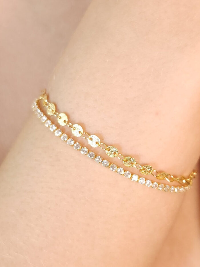 Pulseira dupla fio riviera com círculos fosco