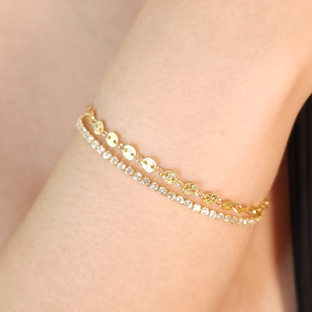 Pulseira dupla fio riviera com círculos fosco