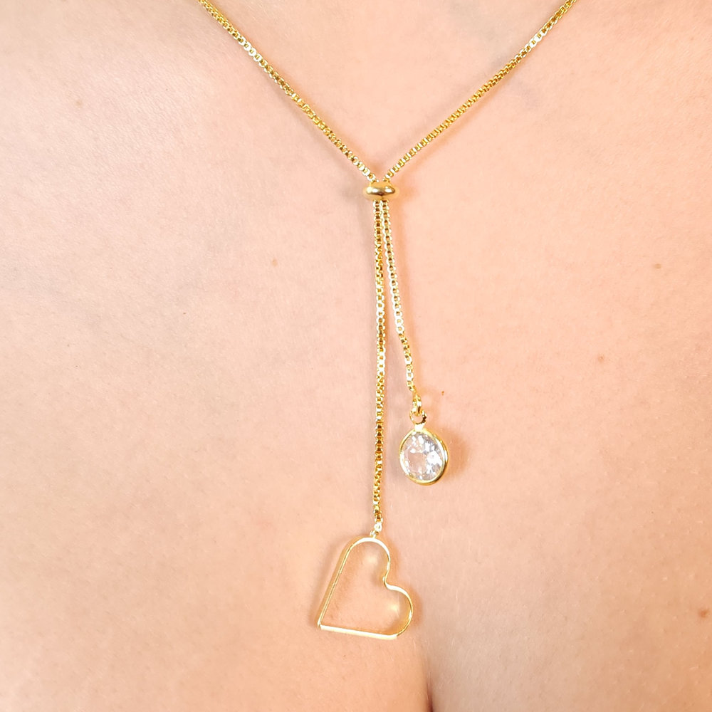 Gargantilha gravatinha com coração vazado e ponto de luz - Imagem 2