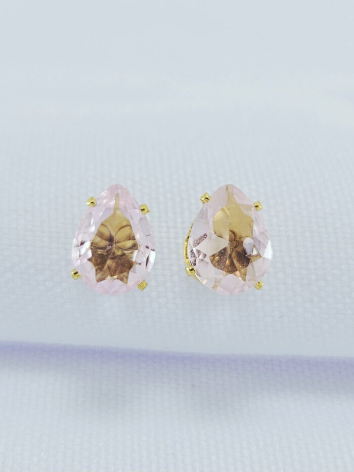 Brinco gota pedra rosa claro