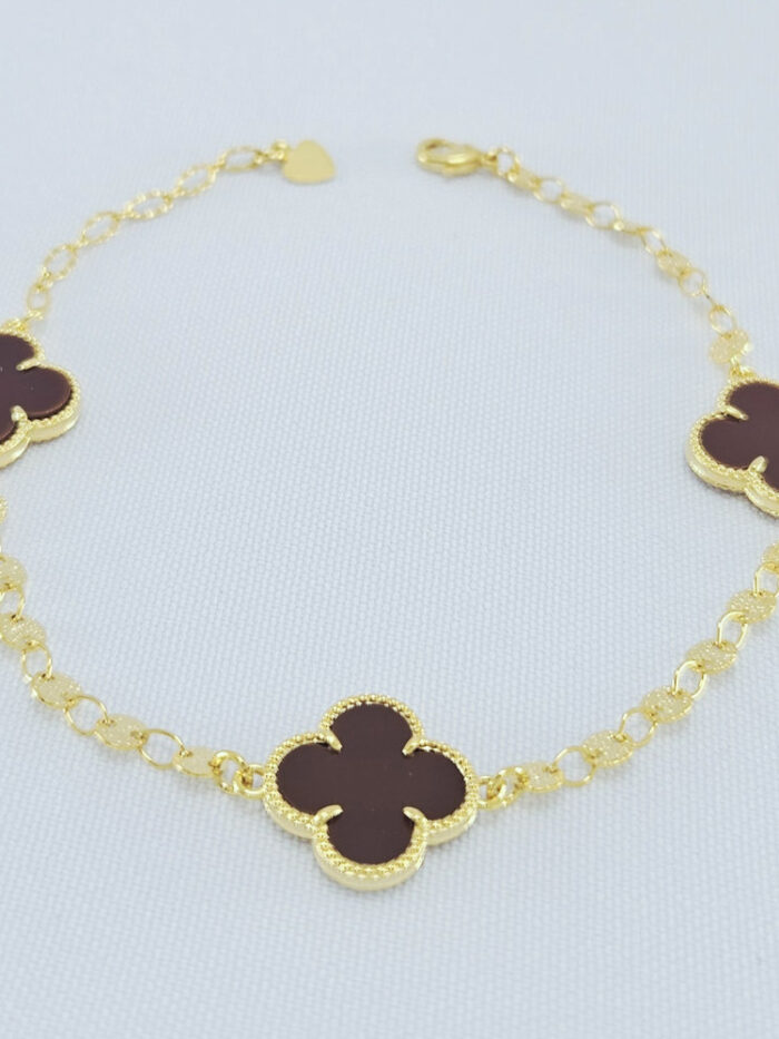 Pulseira elos círculo chapeado com trevo marrom