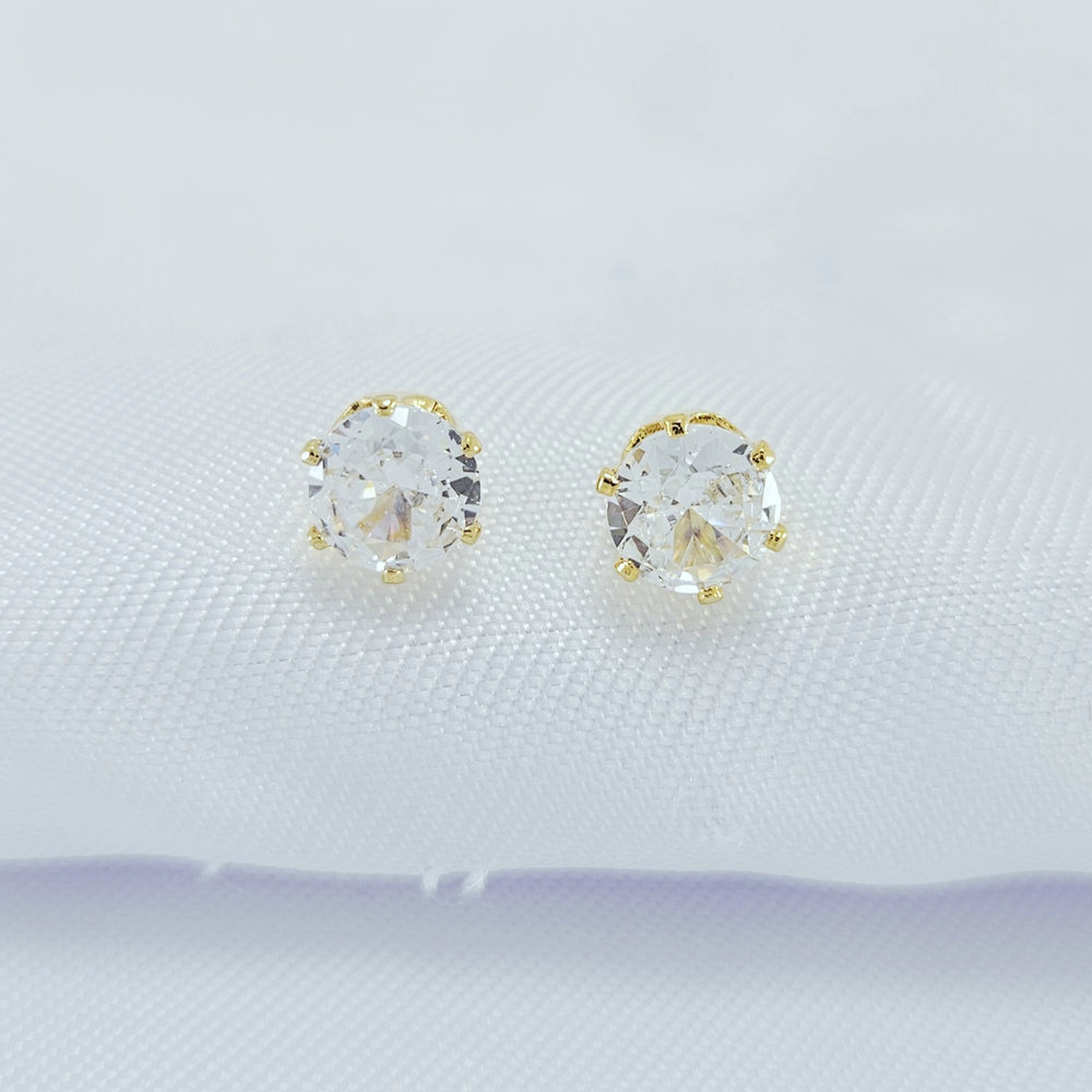 Brinco pedra redondo cristal base dourada