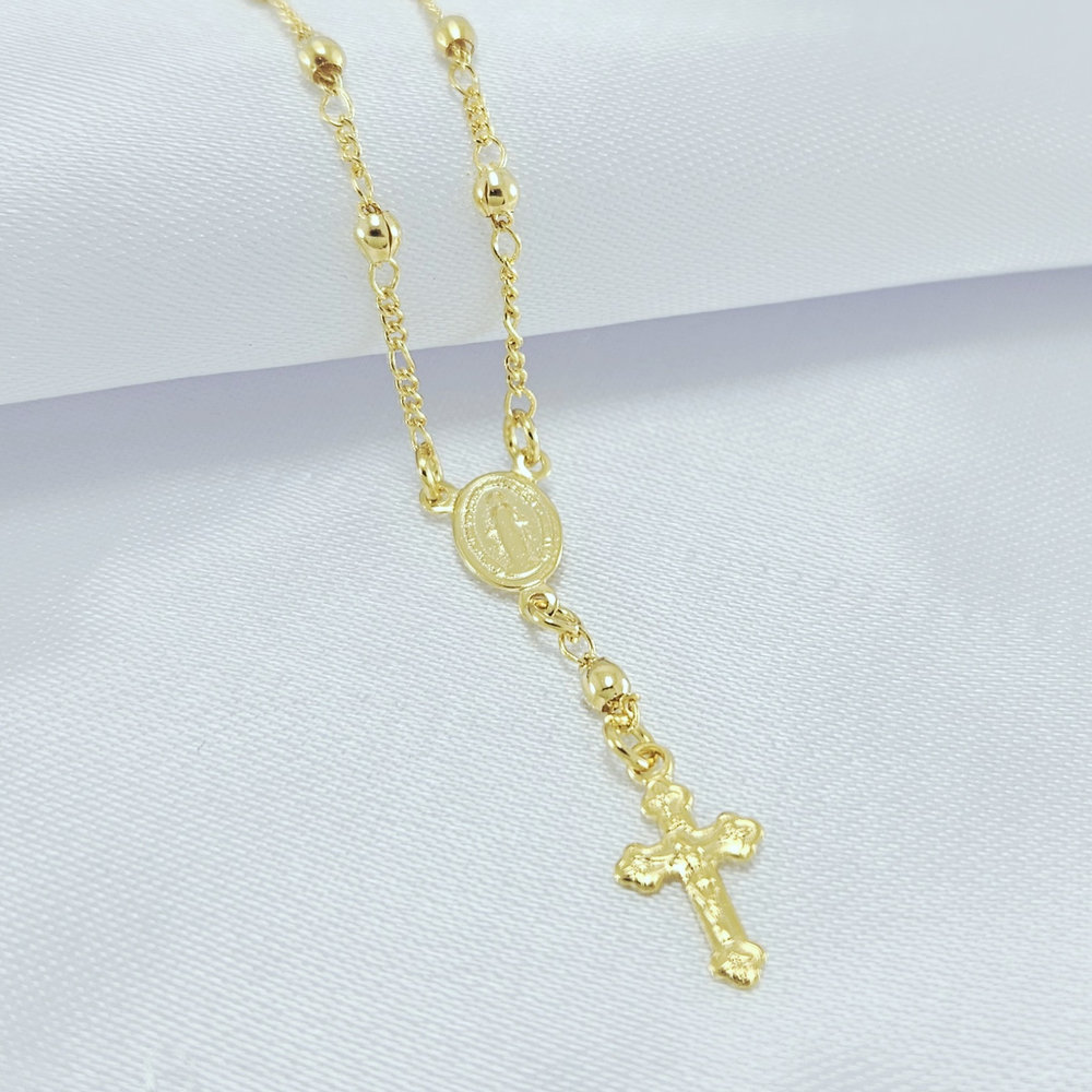 Pulseira terço com bolas douradas - Imagem 2