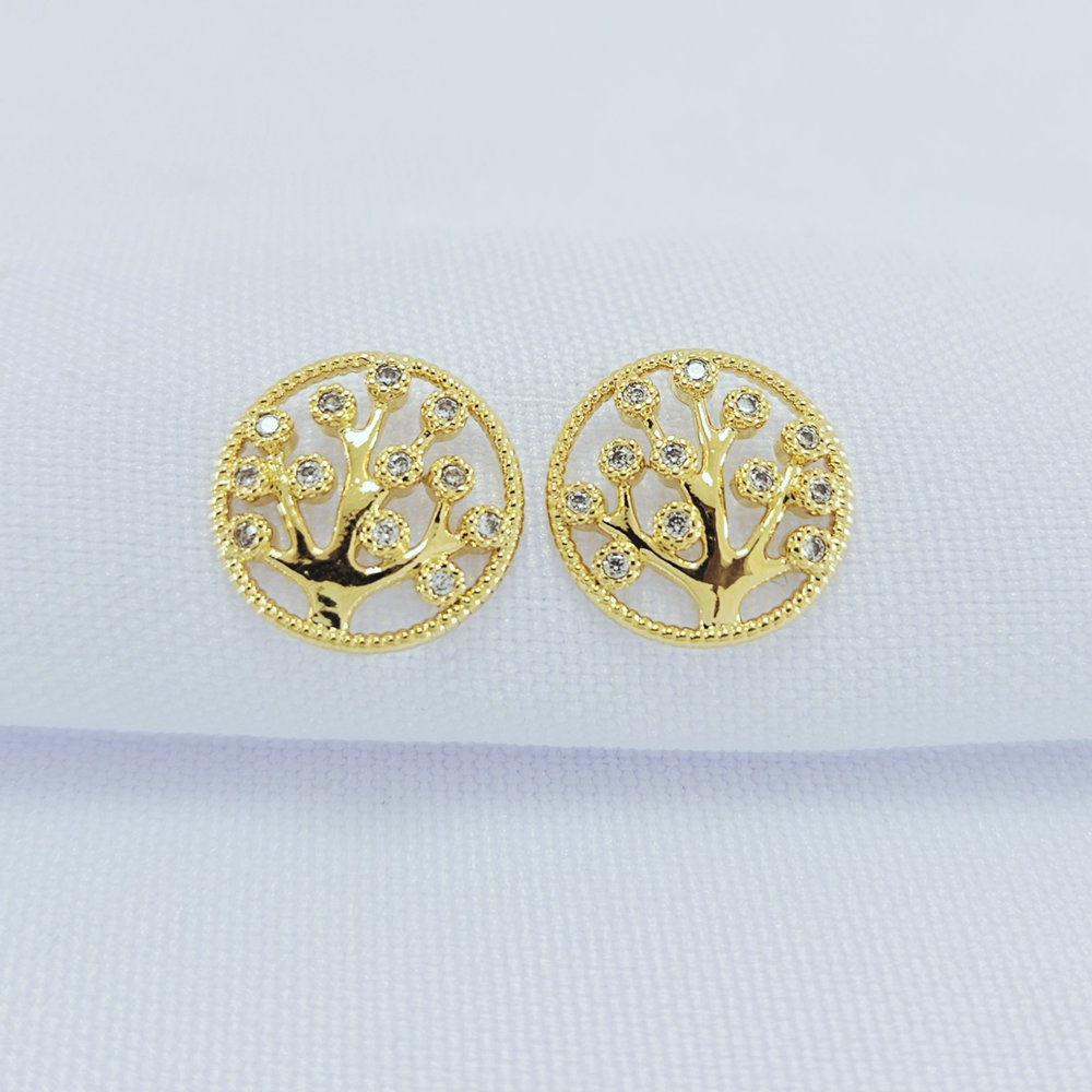 Brinco árvore da vida e pedras cristal