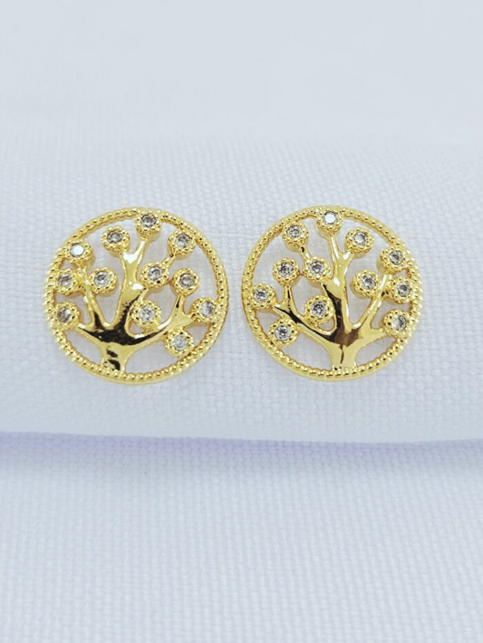 Brinco árvore da vida e pedras cristal