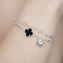 Pulseira duplo com trevo e coração fosco