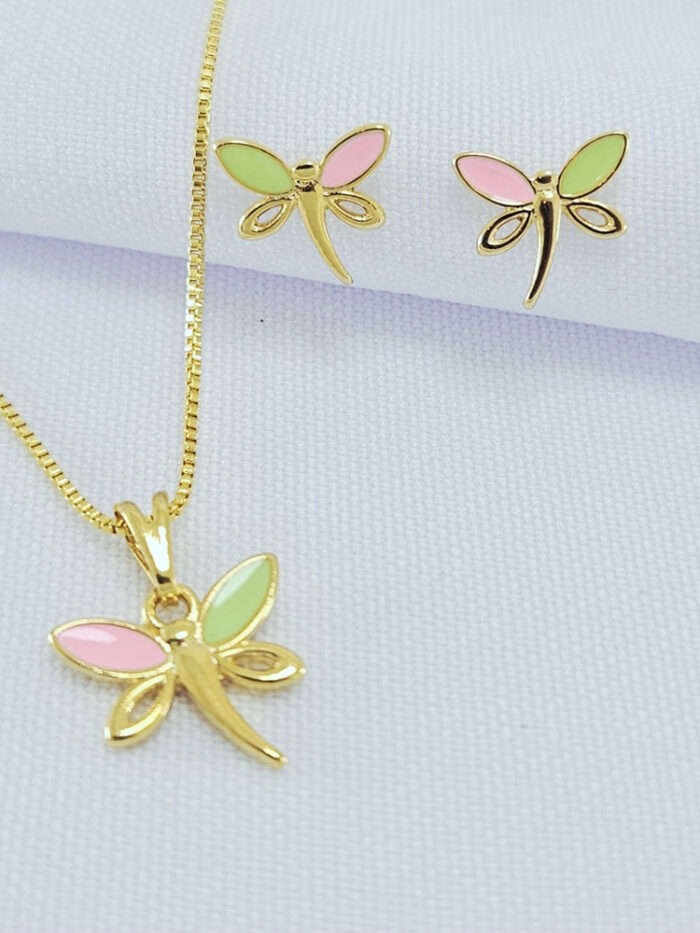 Conjunto libélula colorido vazado