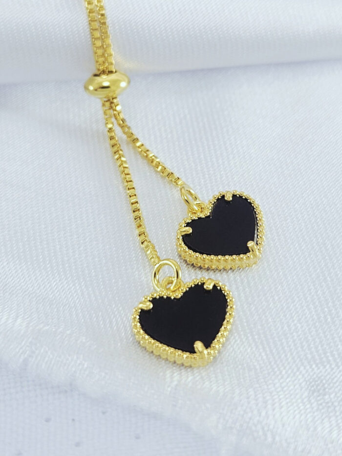 Gargantilha gravatinha coração duplo preto esmaltado