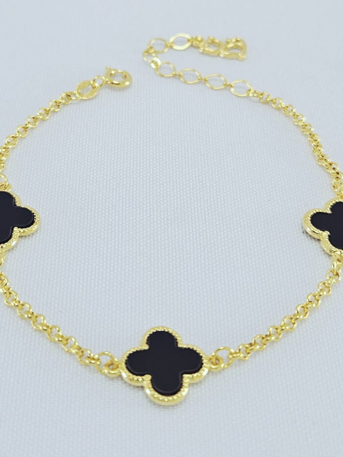 Pulseira elo portugues com trevo preto