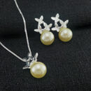 Conjunto borboletas prateada com pérola