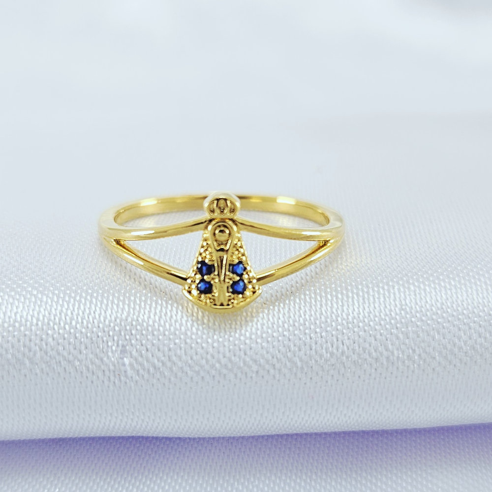 Anel Nossa Senhora Aparecida com pedras azuis - Imagem 2
