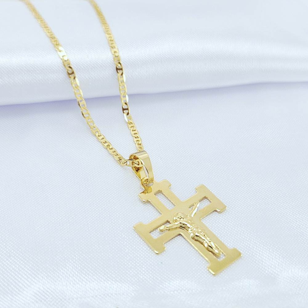 Cordão masculino piastrine com crucifixo vazado - Imagem 2