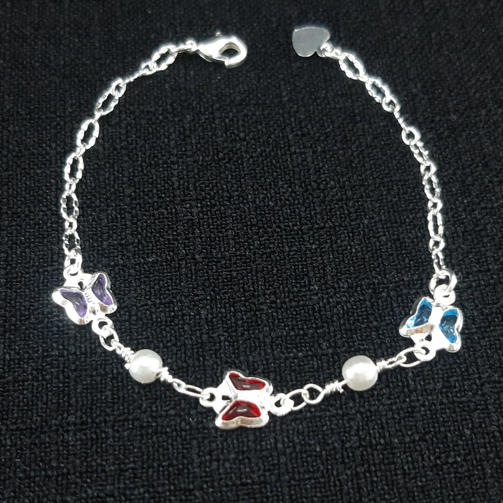 Pulseira infantil borboletas coloridas com pérola