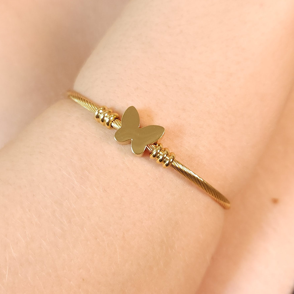 Bracelete regulável borboleta chapeada dourado