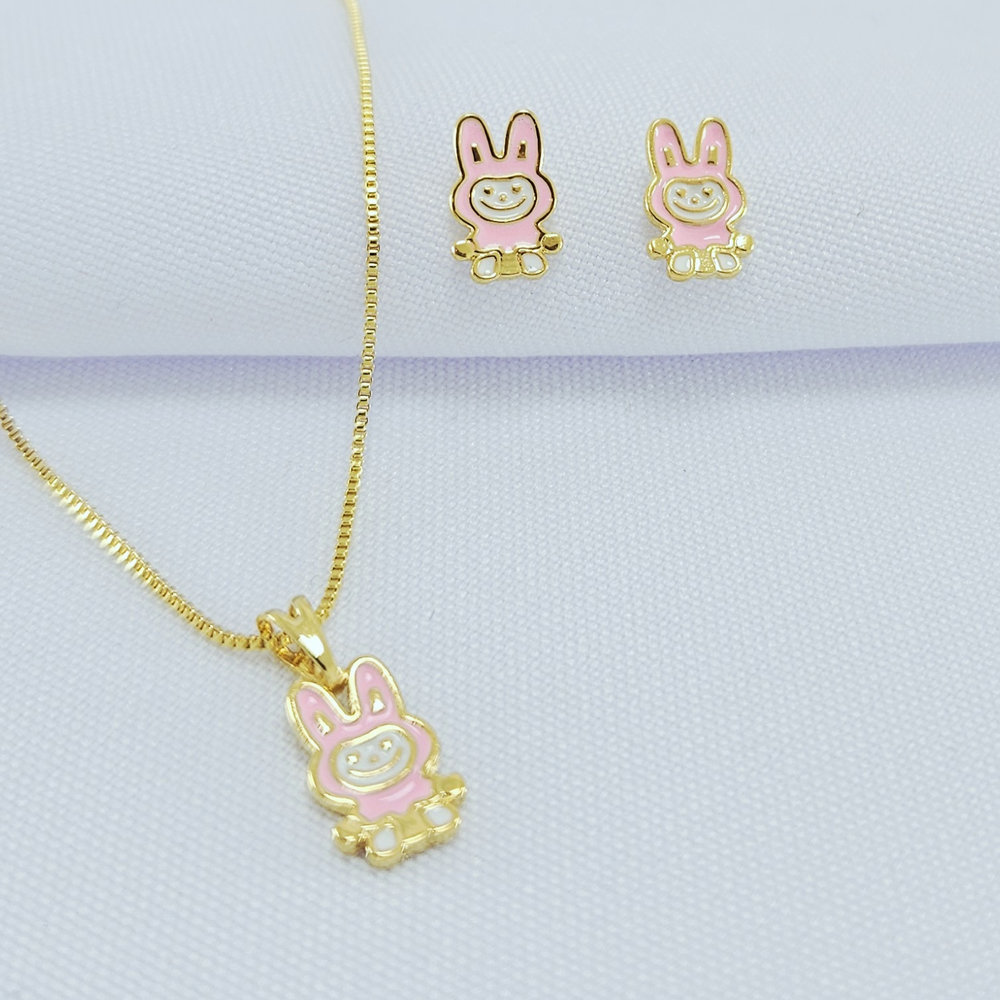 Conjunto infantil labubu rosa