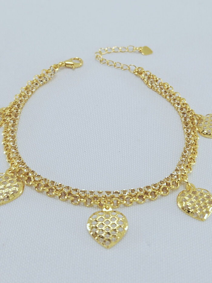 Pulseira dupla coração vazado detalhado