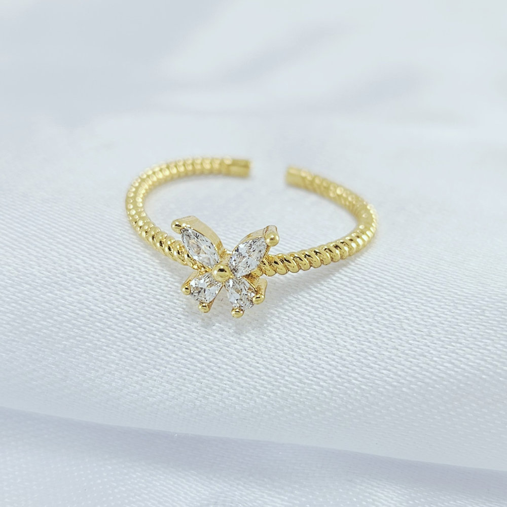 Anel regulável fio detalhado com borboleta cristal