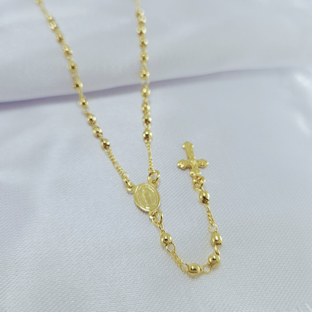 Gargantilha terço com bolinhas dourada - Imagem 2