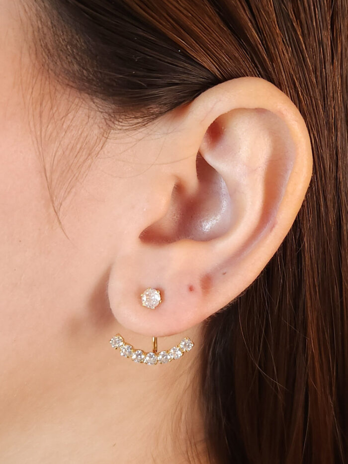 Brinco estilo ear jacket com pedras cristal