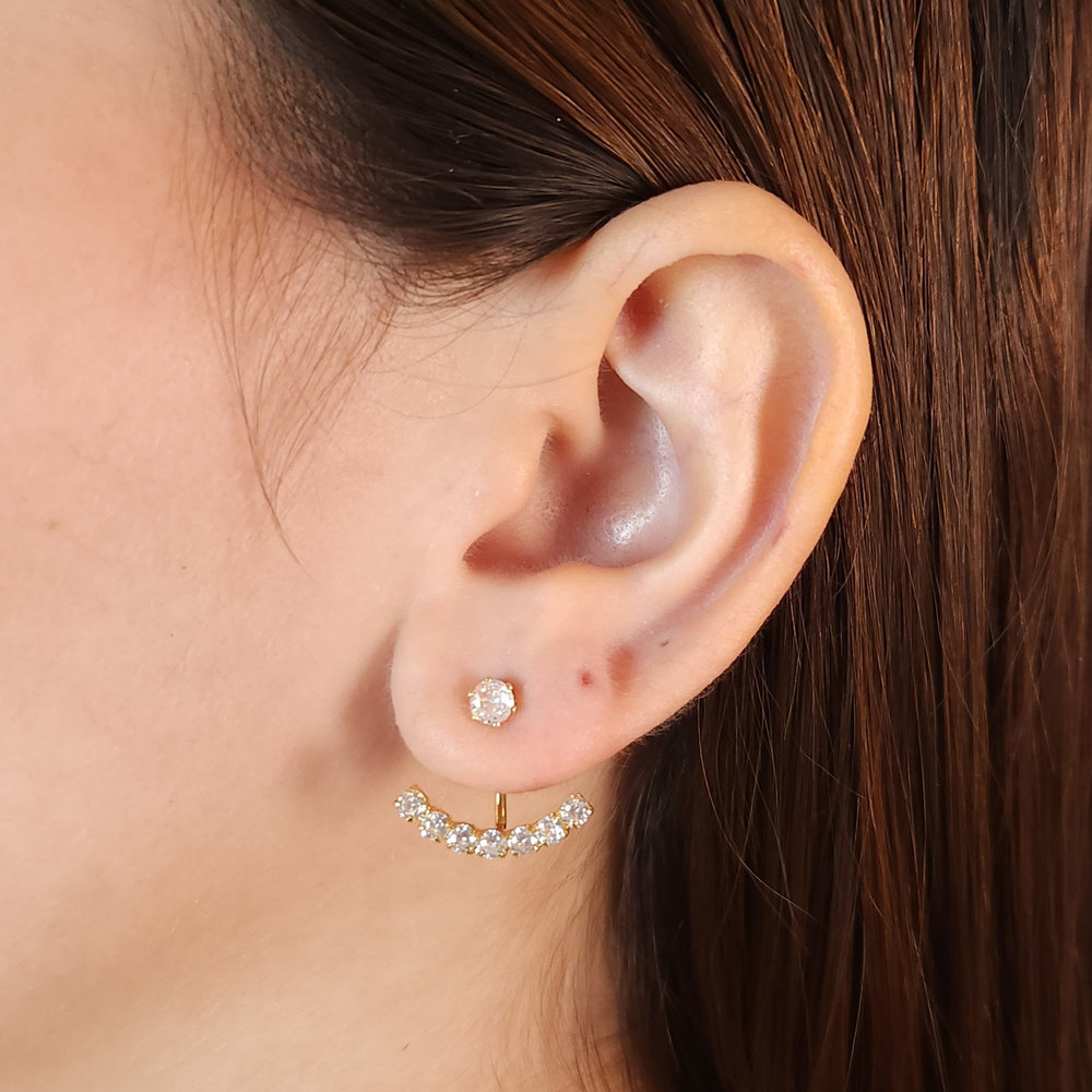 Brinco estilo ear jacket com pedras cristal