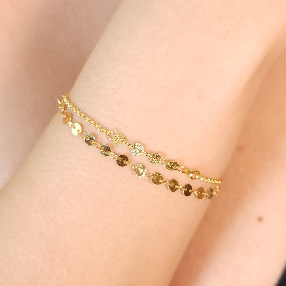 Pulseira dupla elos redondos lisos e craquelados