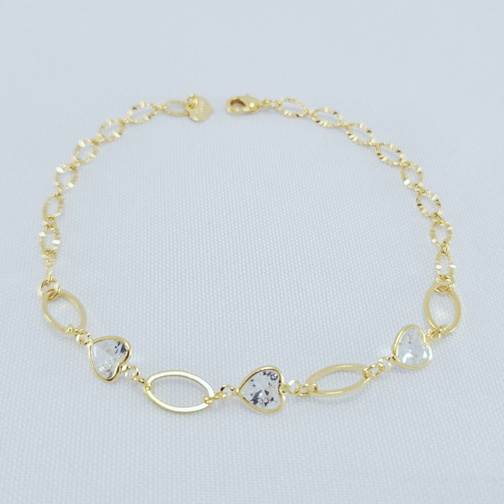 Pulseira elos vazados com coração cristal