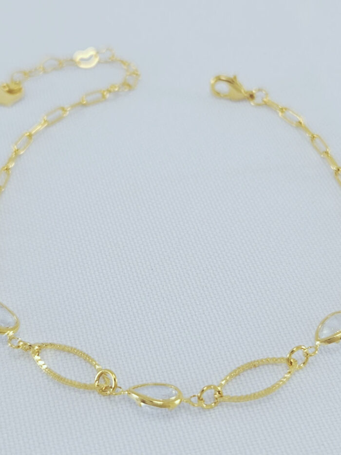 Pulseira elos longos e vazados com cristal gota