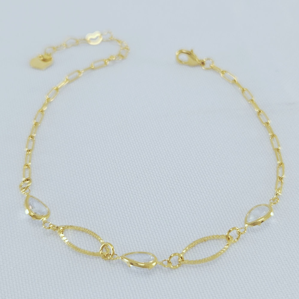 Pulseira elos longos e vazados com cristal gota