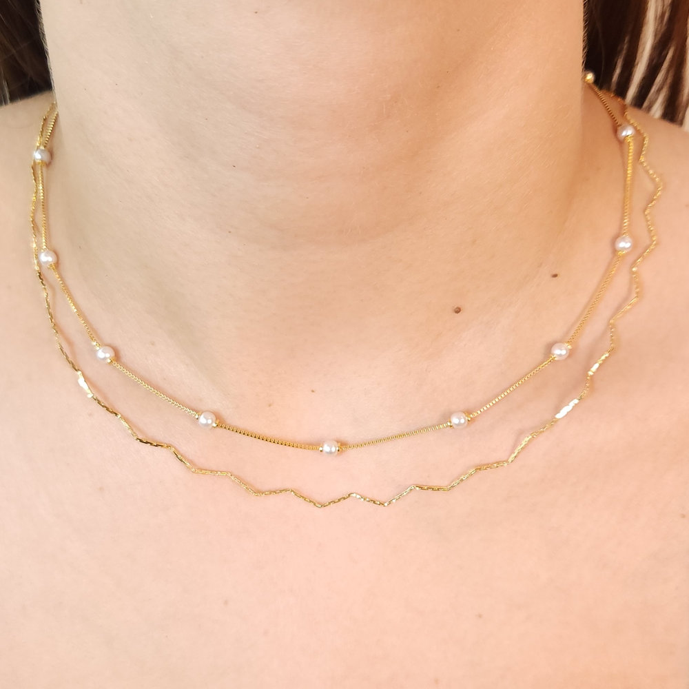 Gargantilha chocker dupla veneziana com pérolas
