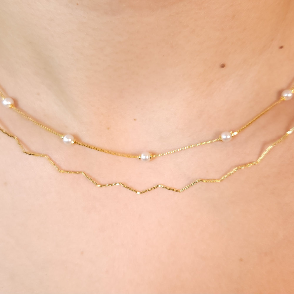 Gargantilha chocker dupla veneziana com pérolas - Imagem 2